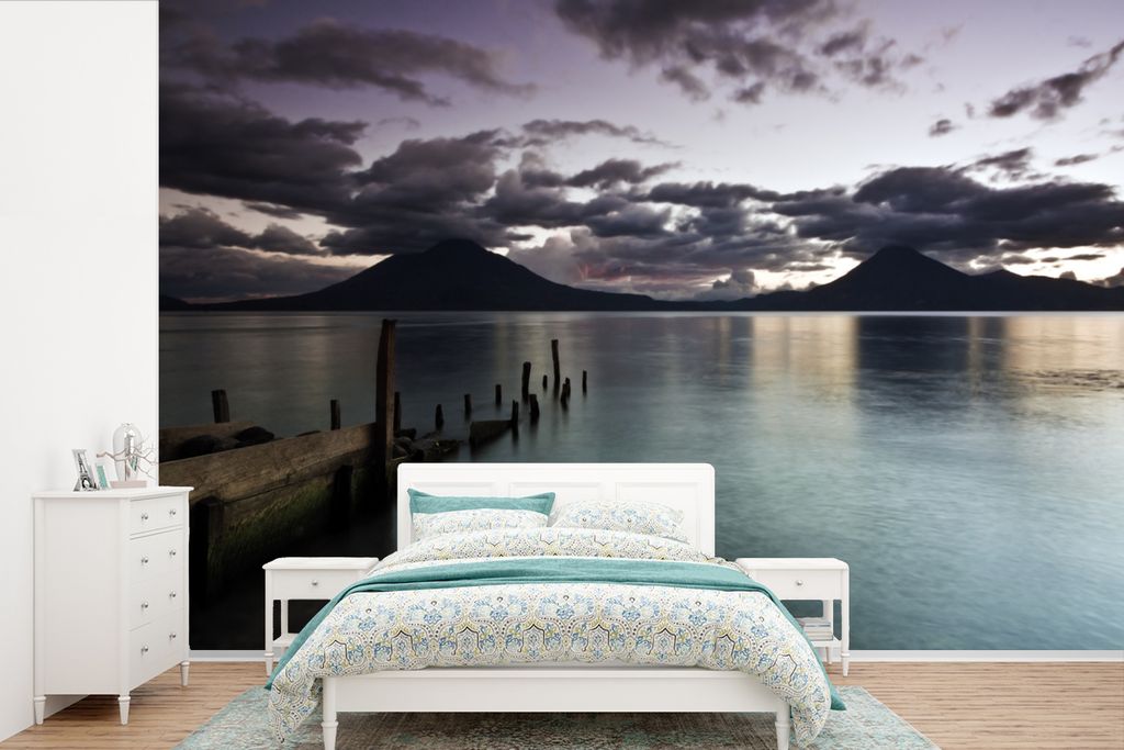 MuchoWow Fototapete für Wohnzimmer oder Schlafzimmer Wandtapete Vinyl Motivtapete See - Säule - Berge - 330x220 cm - Fototapeten