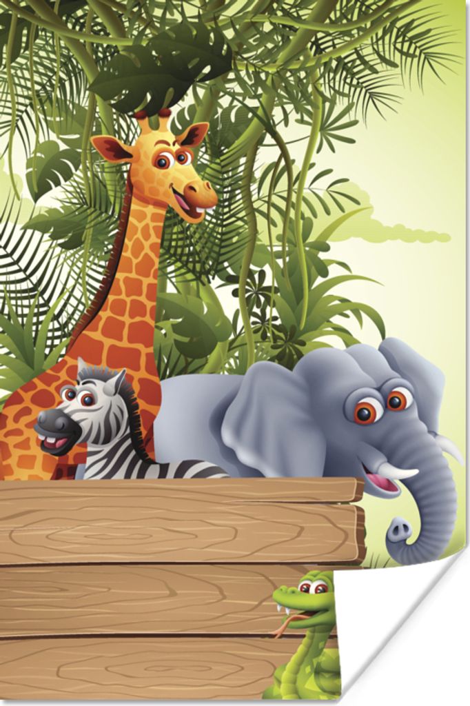 MuchoWow Poster Dschungeltiere - Natur - Kinder - Giraffe 60x90 cm - Wanddekoration