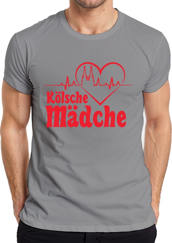 Kölsche Mädche Köln Dom Herzschlag Karneval Fasching fünfte Jahreszeit Herren T-Shirt, Grau, L