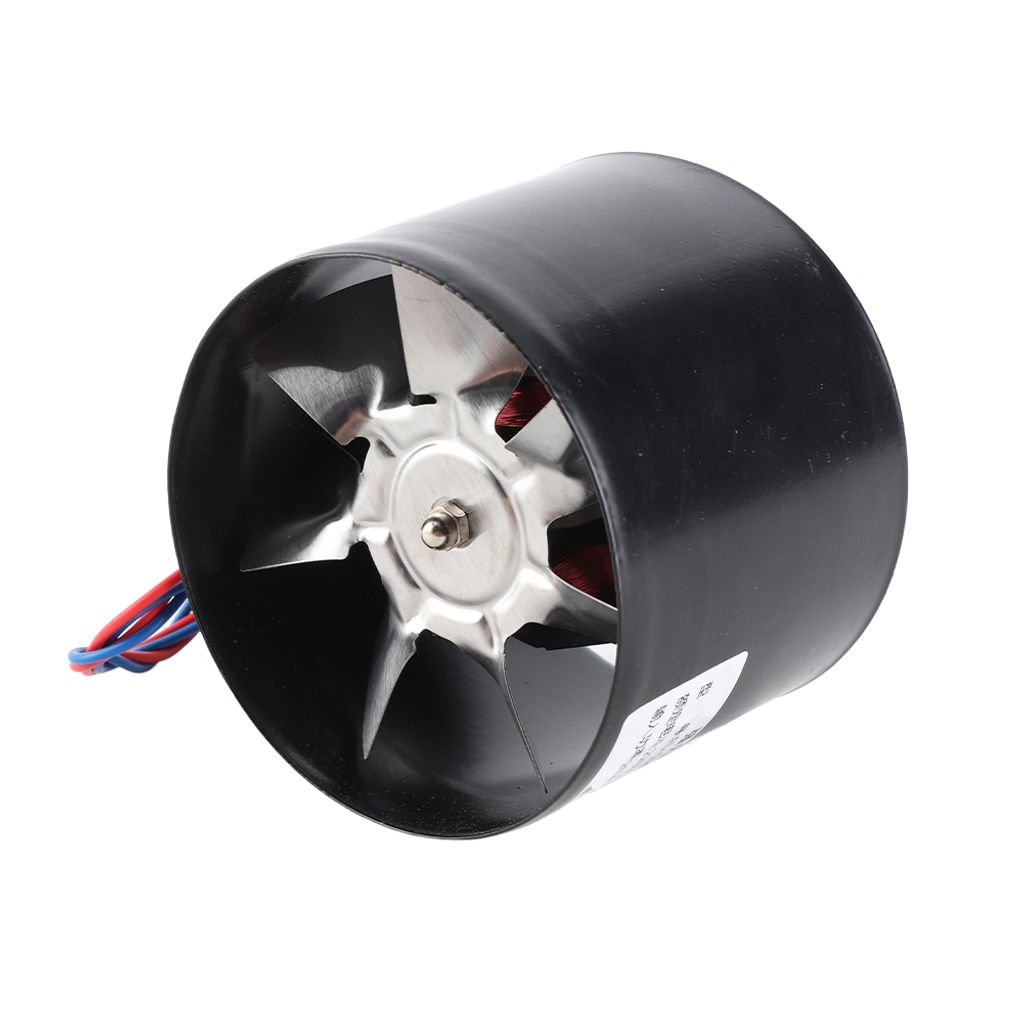 A black cylindrical fan with silver blades is shown against a white background.