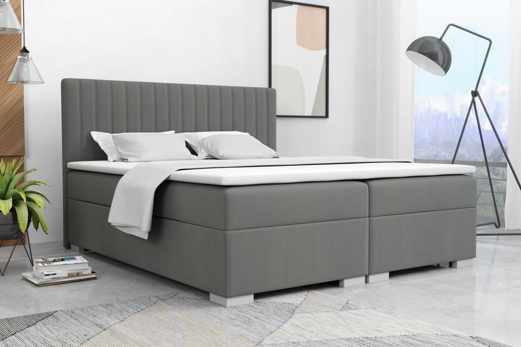 VELAR Boxspringbett mit bettkasten "SYDNEY", 140 cm, Grau
