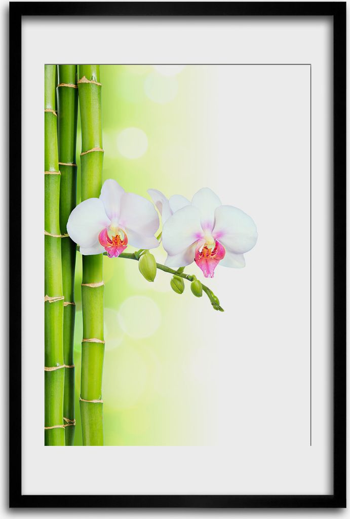 Bild - Bilderrahmen - 40 cm x 60 cm - MDF - Rahmen - Wandkunst - Orchidee und Bambus