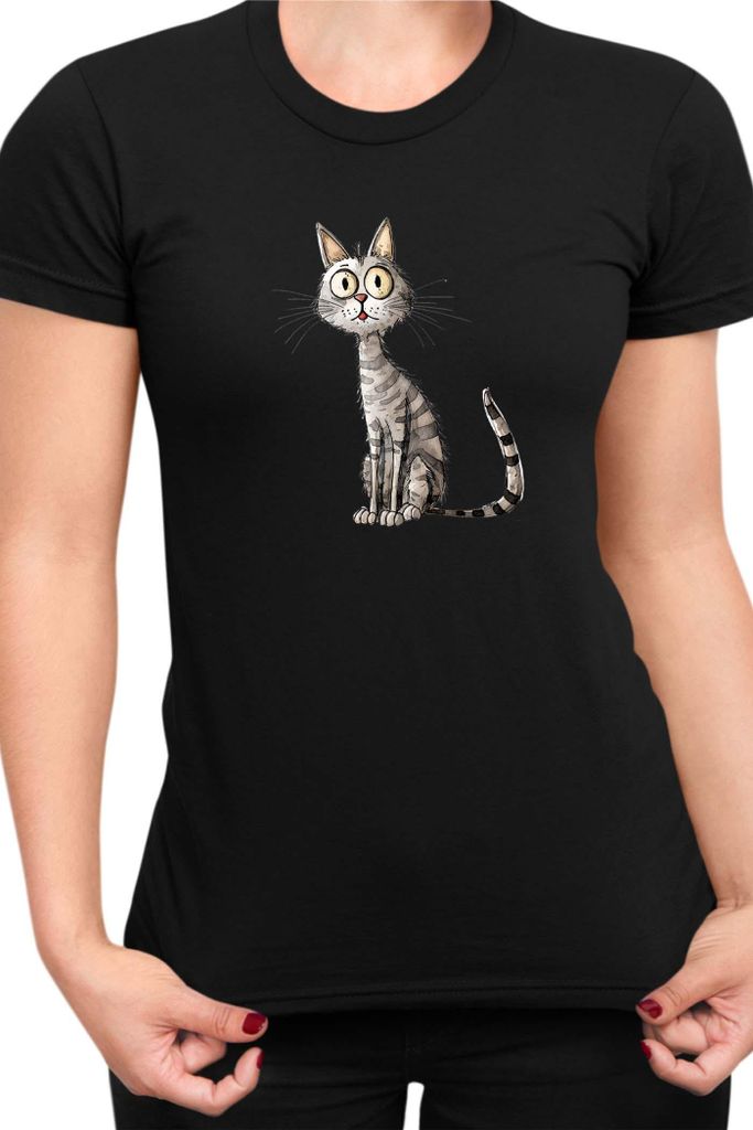 Damen T-Shirt Funny Cats Breeds Egyptian Mau Cat 020, Lady XS / Schwarz