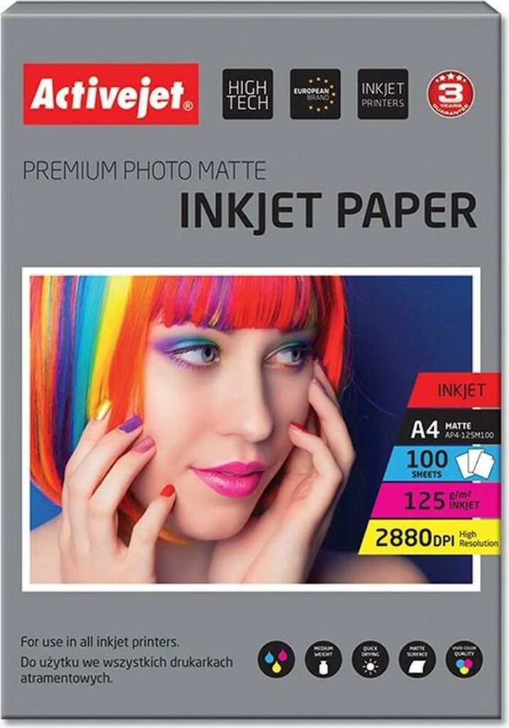 Activejet Mattes Fotopapier AP4-125M100 A4 100 Blatt 21 x 29,7 cm