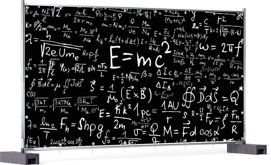 Wallario XXL Outdoor-Poster für Garten oder Balkon, Motiv Mathematische Formeln Relativitätstheorie, in ca. 340 x 173 cm
