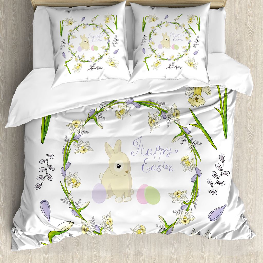 ABAKUHAUS Osterhase Bettbezug Set für Einzelbetten, Innocent Ostern Kunst, Milbensicher Allergiker geeignet mit Kissenbezug, 155 cm x 220 cm - 80 ...