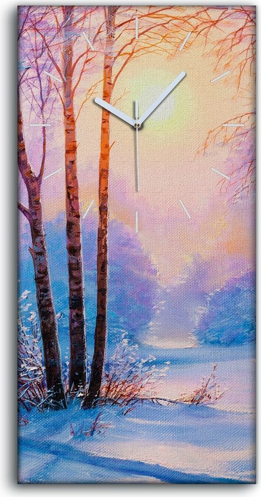 Leinwand Uhr Küche Wohnzimmer Bild Kunstdruck 30x60 Gemälde Winter Wald Bäume - weiße Hände