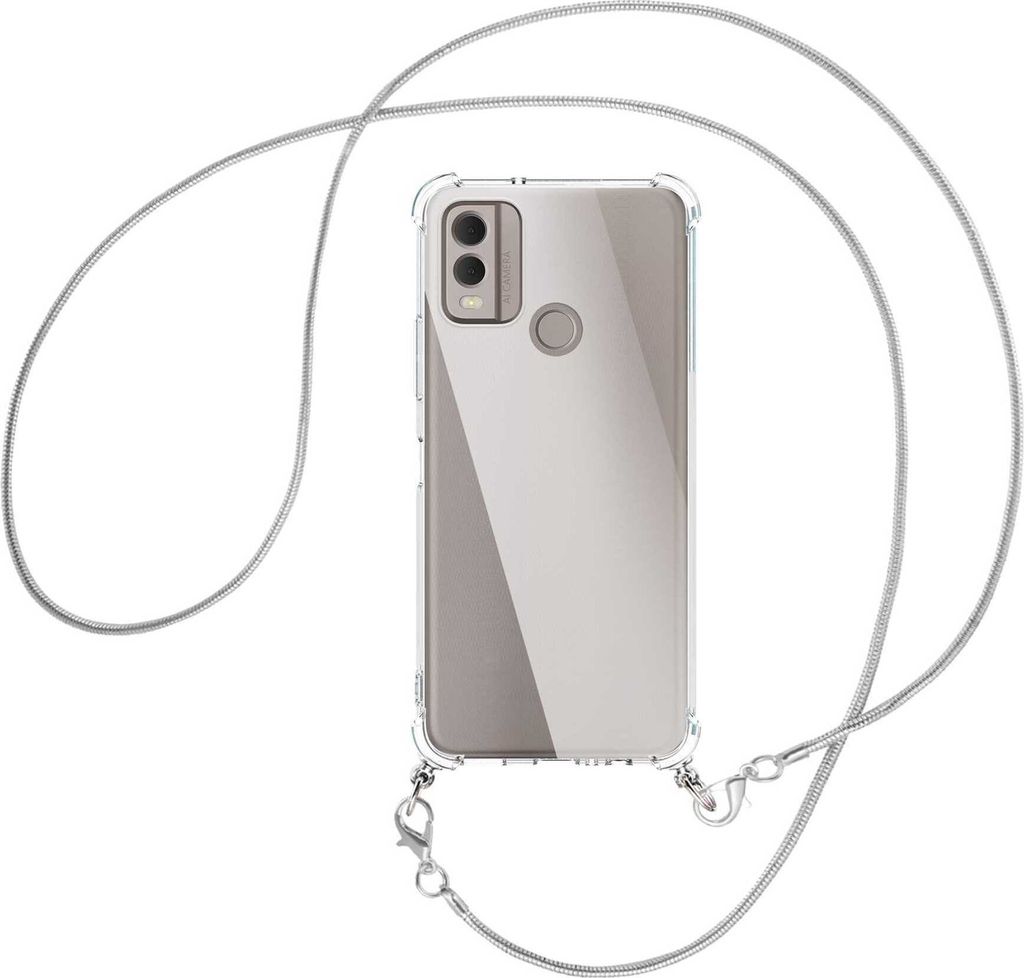 Handykette Backcover-Schutzhülle mit Band (Metall silberfarben) für Nokia C22 4G (6.5'') - silberfarbene Snake-Kette