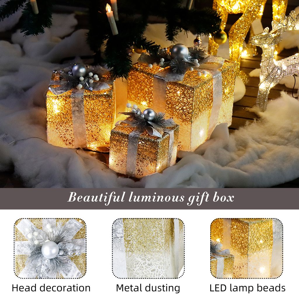 SALCAR 3er Set LED Geschenkboxen – Mit 8 Beleuchtungsmodi, Warmweiß, IP44 Für Innen & Außen