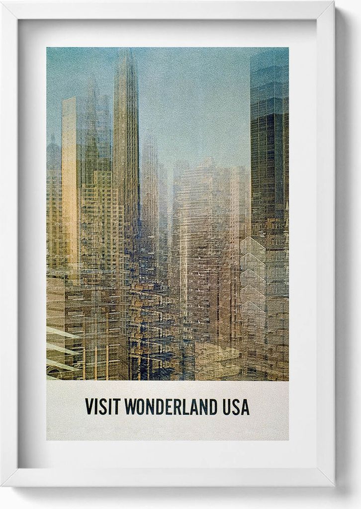 USA Gebäude-Illustration– Wandbild mit Rahmen – Gerahmtes Bild – Wanddekoration – 40x60 cm – Weiß