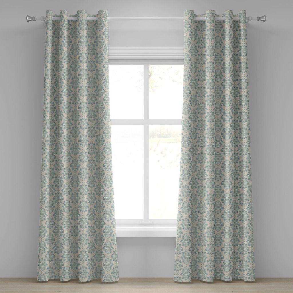 ABAKUHAUS Damast Ösenvorhang, Königliche viktorianische Blumenmotive mit Rokoko Details Revival Nostalgia Pattern, Dekorative 2-Panel-Fenstervorh...
