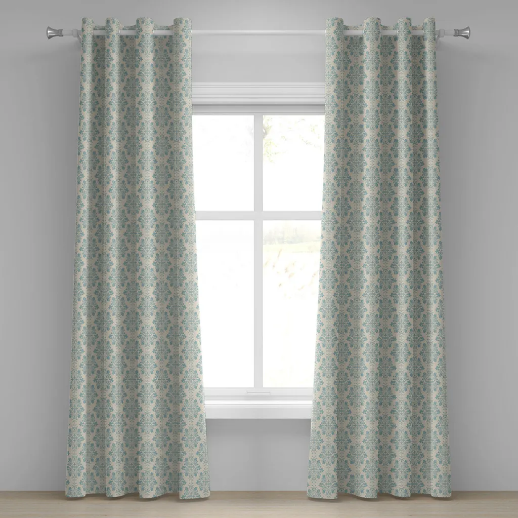 Rideaux salon chic 280x175 cm pour décoration victoriens beige et bleu