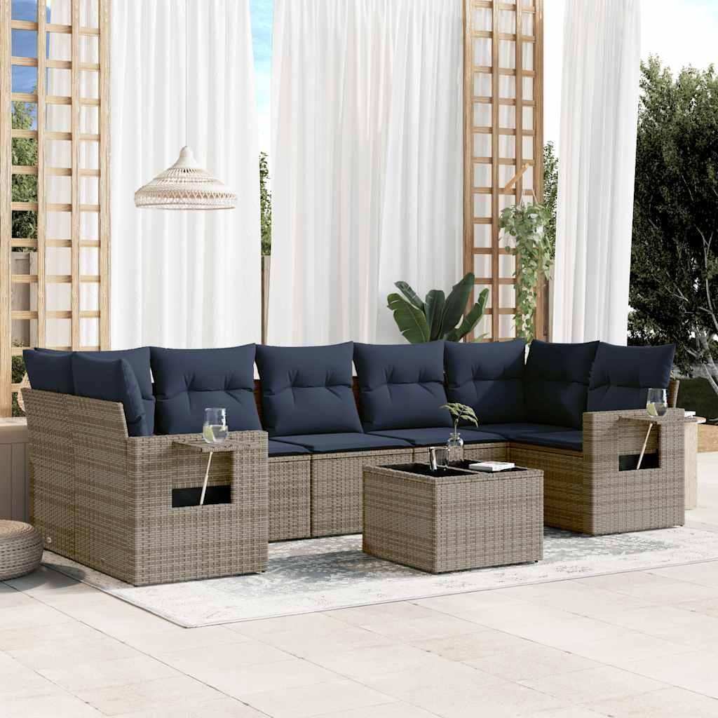 Maison Exclusive - 8-teiliges Gartensofa-Set mit Kissen, grau, Polyrattan