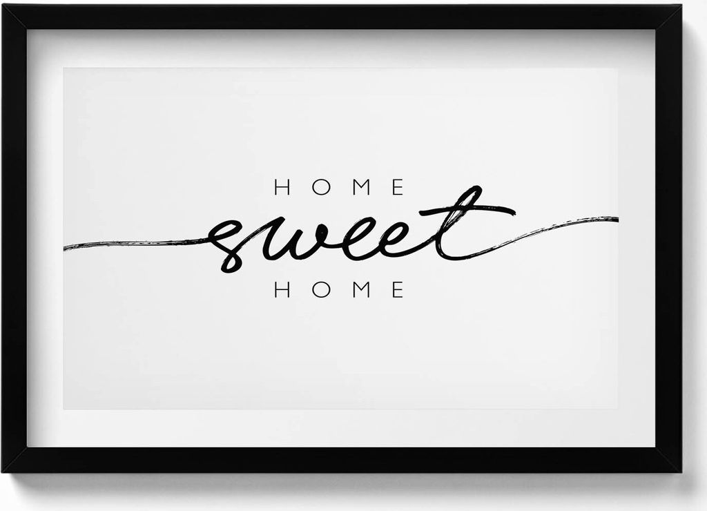 Dekoratives Schild für die Wohnung „Home, sweet home“– Wandbild mit Rahmen – Gerahmtes Bild – Wanddekoration – 60x40 cm – Schwarz Ra...