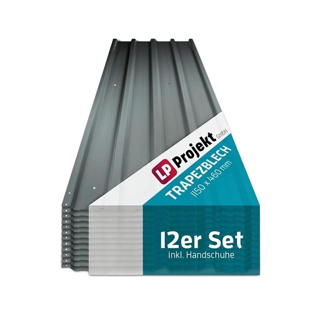 LP Projekt Trapezblech 12er Set – Profilblech 115x46cm (6,35m²) anthrazit – Dachplatten verzinkt aus Metall & Stahlblech – für Carport, Dac...