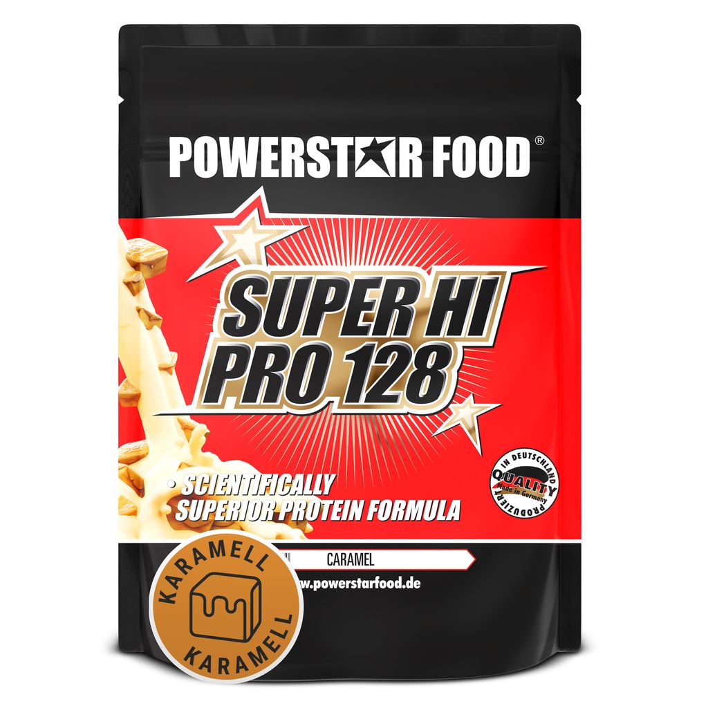 Powerstar SUPER HI PRO 128 | Mehrkomponenten Protein-Pulver 1kg | Höchste Biologische Wertigkeit | Protein-Shake zum Muskelaufbau | Caramel