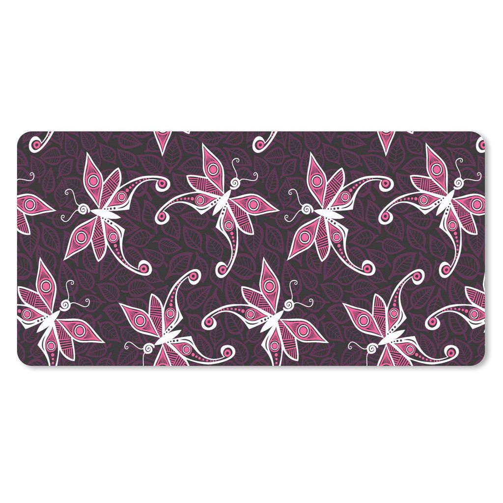 MuchoWow Schreibtischunterlage Schmetterlinge - Muster - Rosa 80x40 cm - XXL Mauspad - Gaming Mauspad