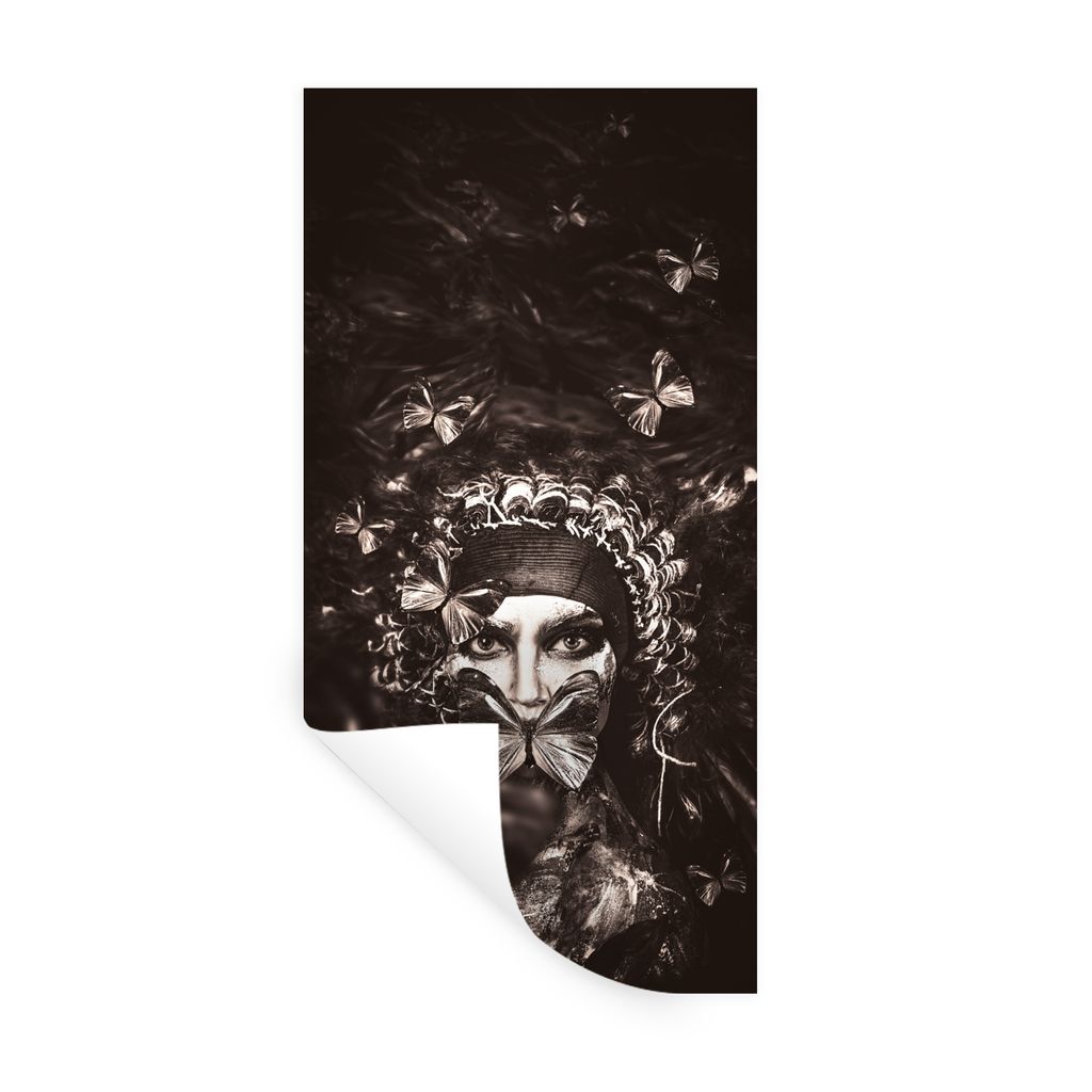 MuchoWow Wandtattoo Wandsticker Wandaufkleber Frau - Schmetterling - Schwarz - Weiß 20x40 cm Selbstklebend und Repositionierbar - Selbstklebend ...