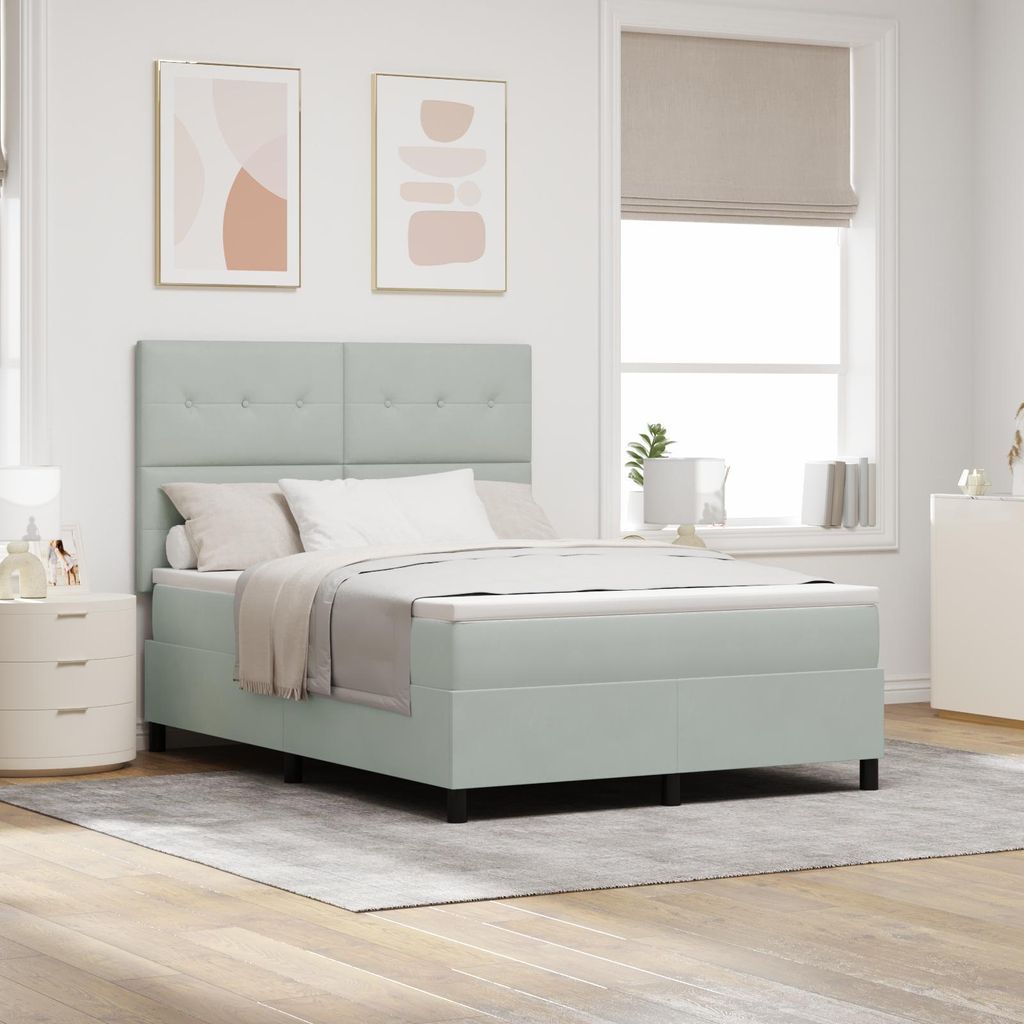 Möbel LED Polsterbett Boxspringbett mit Matratze Hellgrau 140x200 cm Samt - Bettrahmen - Klassische Betten Neu202538141