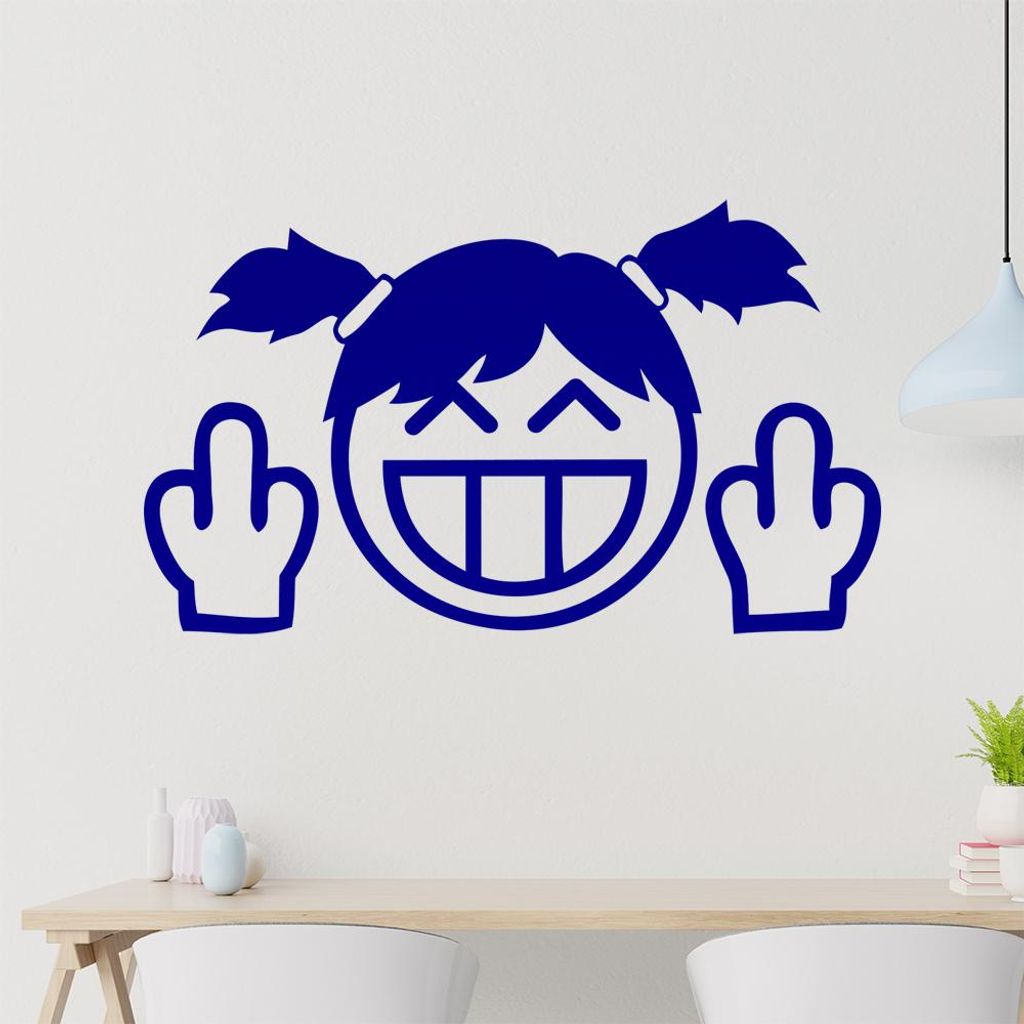 KIWISTAR Fuck you smile Girl - Zopf Mittelfinger Wandtattoo in 6 Größen - Wandaufkleber Wall Sticker - Dekoration, Küche, Wohnzimmer, Schlafzimm...