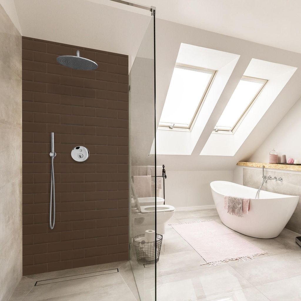 Duschrückwand Muster selbstklebend - 0.35 mm Wandpaneel wasserfest Design braun Fliesenoptik Illustration Badrückwand fugenlos Smart matt 90x210 cm
