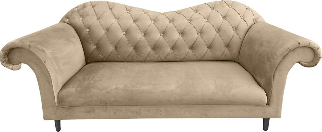 Ares Meble Sofa VERA - Sofa 3 Sitzer, Chesterfield Sofa, Eleganz Couch 3-Sitzer, Samt Sofa Glamour, 200x90 cm - Beine Schwarz - Samt Beige