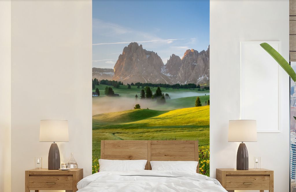 MuchoWow Fototapete für Wohnzimmer oder Schlafzimmer Wandtapete Vinyl Motivtapete Natur auf der Alm - 120x240 cm - Hintergrundbild
