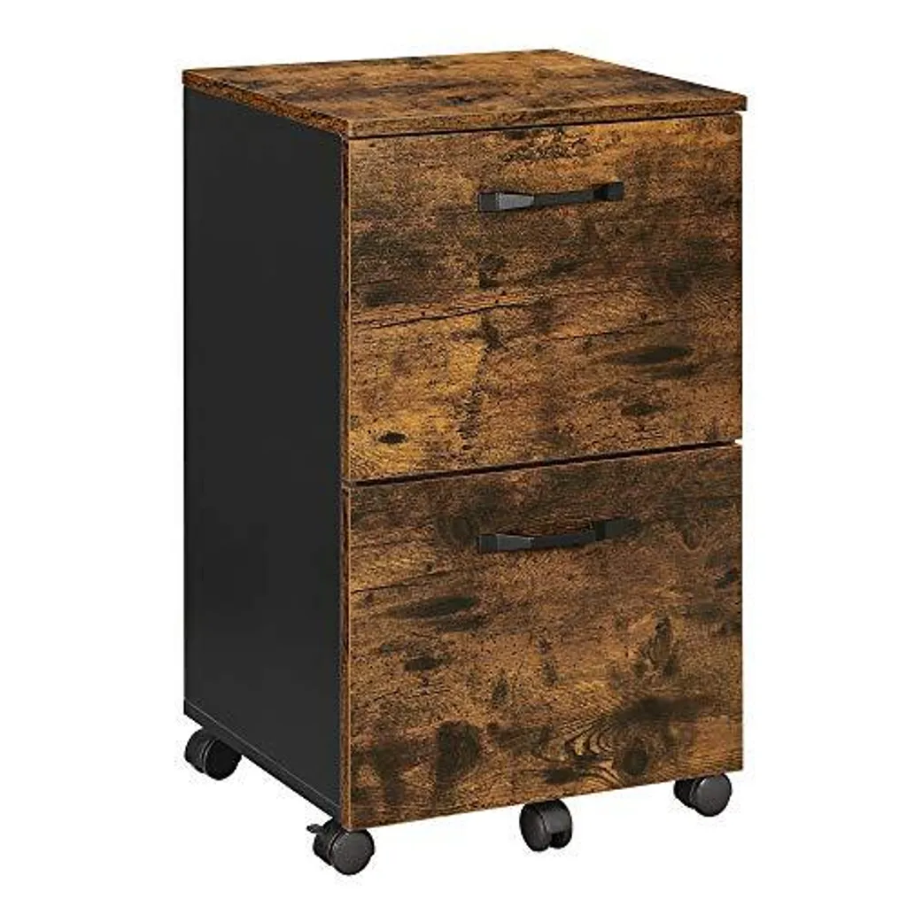Classeur à 2 tiroirs rustique - Meuble de rangement dossiers A4 en bois