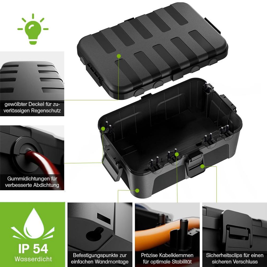 Offgridtec wasserdichte Kabelbox IP44, 6 Eingänge, schwarz, Produktbild 
