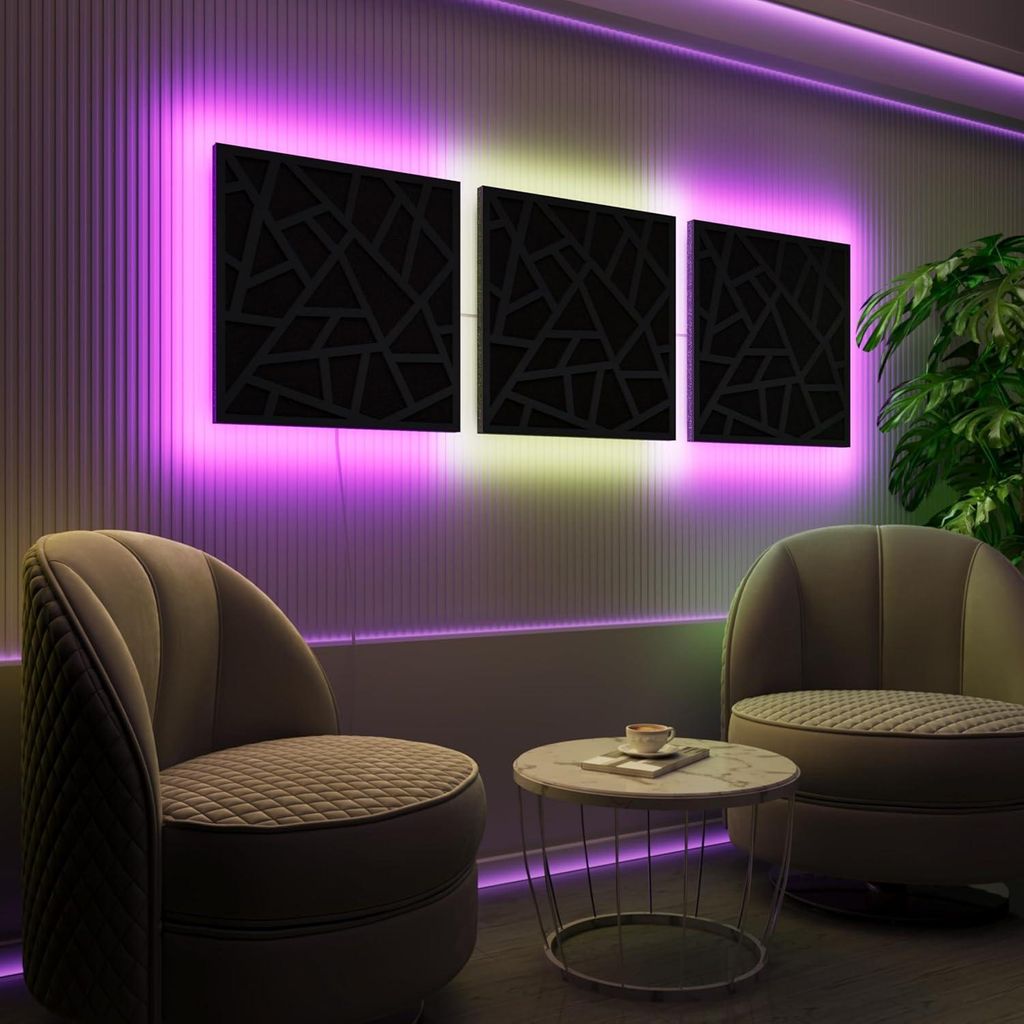 3er-Pack-LED Akustikwandpaneele mit RGB Glow für Echo Control | Schallabsorbierende Paneele mit Backlight |3x SKYROSS- Separately|Schwarz