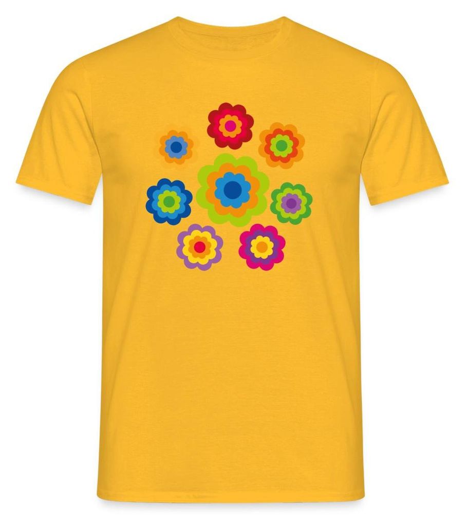 Spreadshirt 70er Jahre Hippie Flower Power Kostüm Blumen Fasching Männer T-Shirt, XXL, Gelb