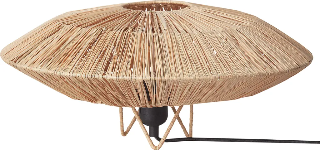 Lampe de nuit boho en paille tressée et métal noir pour chambre cosy