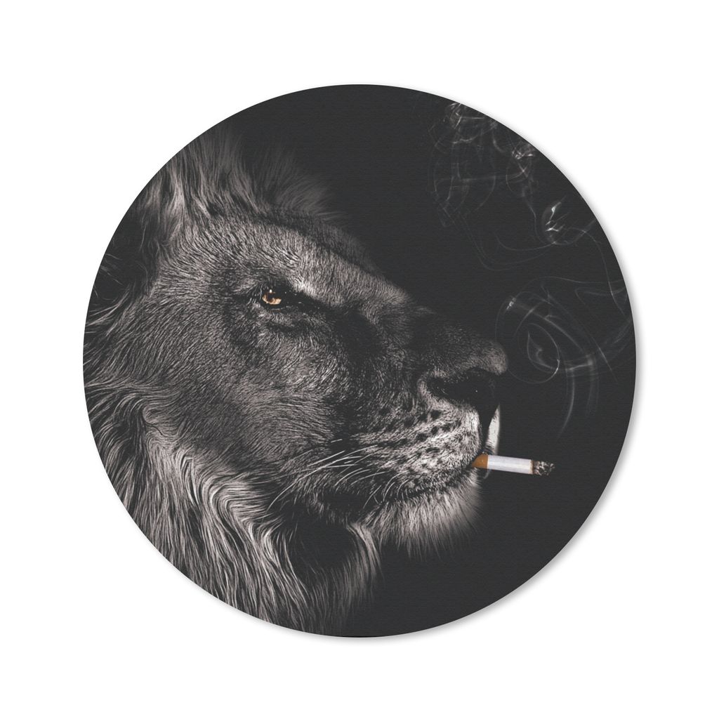 MuchoWow Mauspad Mousepad Löwe - Rauchen - Schwarz - Weiß 50x50 cm - Mousepads - Maus Mat - Pad - Mausunterlage - Vinyl