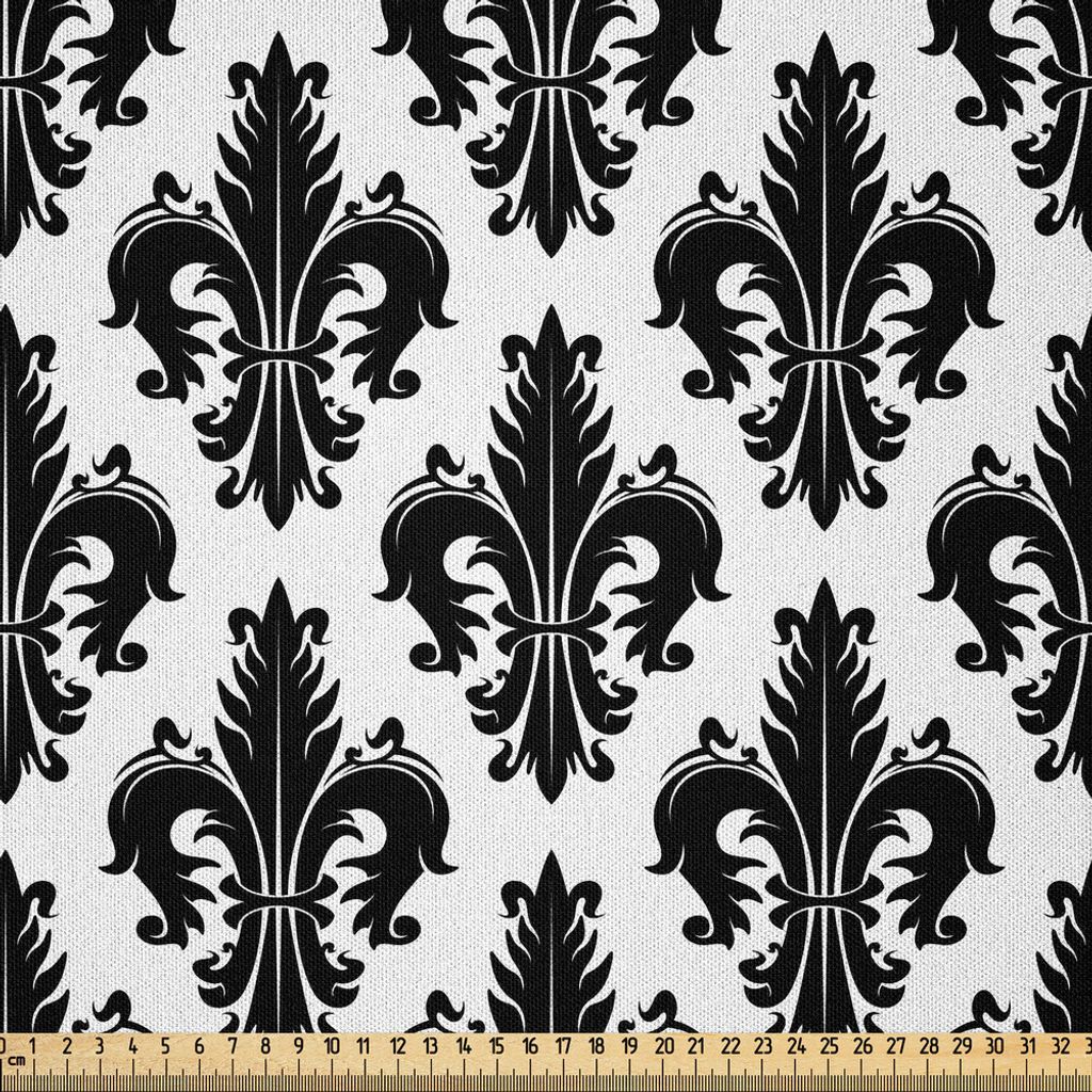 ABAKUHAUS Fleur De Lis Microfaser Stoff als Meterware , Monochrome Royal Lily Pattern viktorianischen Inspiration Ornamental Vintage Design, 10 M (...