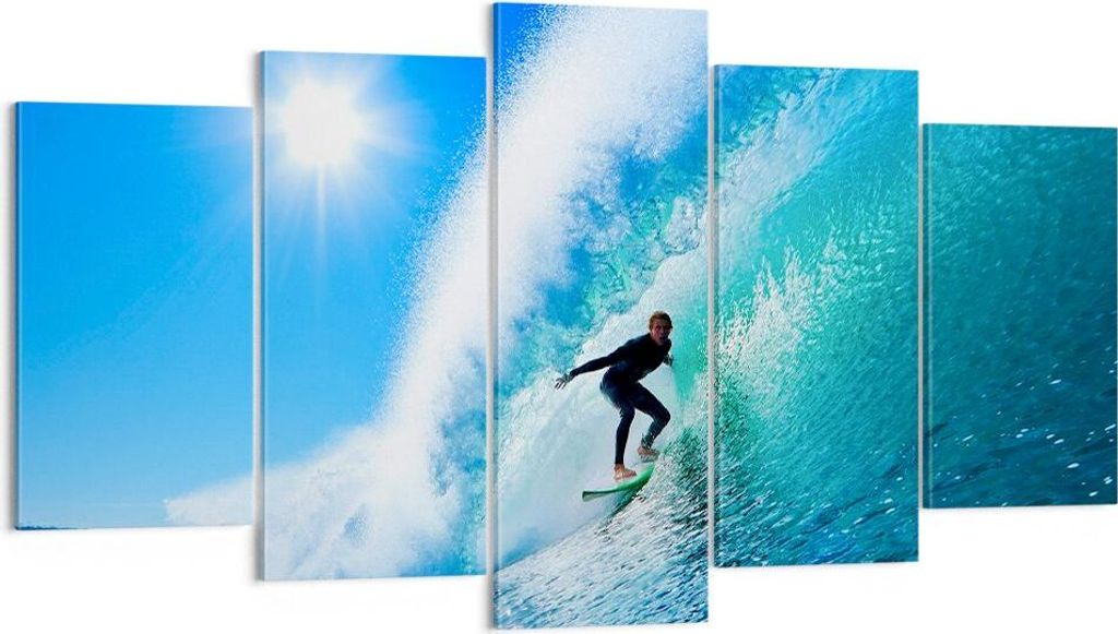Bild auf Leinwand - Leinwandbild - Windsurfing strand ozean spaß - 160x85cm - Wand Bild - Wanddeko - Leinwanddruck - Bilder - Kunstdruck - Wanddek...