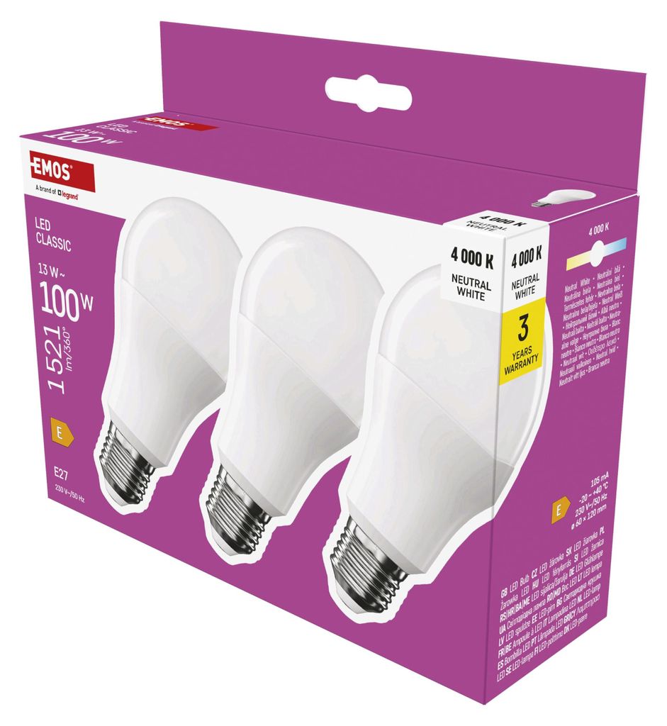 EMOS Lampada LED A60 confezione da 3 pezzi, sostituzione da Immagine del prodotto 