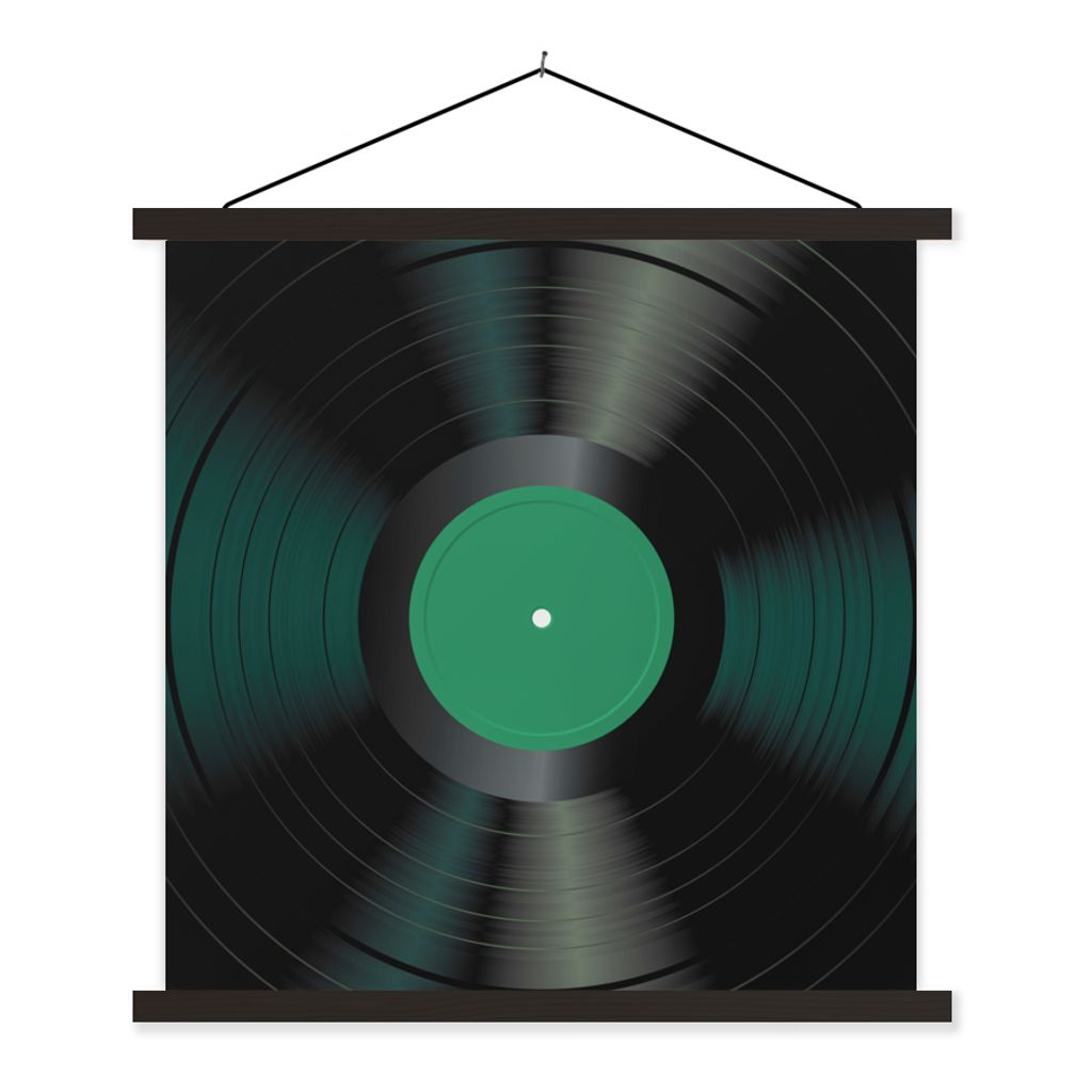MuchoWow Textilposter Vinyl - Platte - LP - Retro - Türkis 120x120 cm mit schwarzem Rahmen - Aufhängungsset