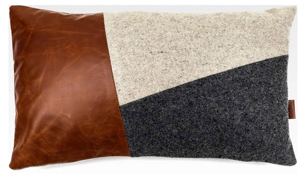 Kissenbezug Bergen | Kissenhülle 30x50 cm für Sofakissen und Dekokissen | Aus Wolle und Leder | Deko für Wohnzimmer, Schlafzimmer, Ostern