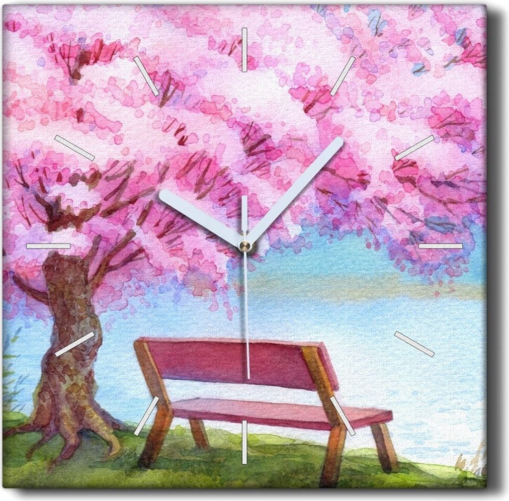 Coloray Hodiny Unikátní 30x30 cm Tiché hodiny Pro obývací pokoj a kuchyň Nástěnné hodiny Plátno Černé ručičky hodin - Bench Tree Flow...