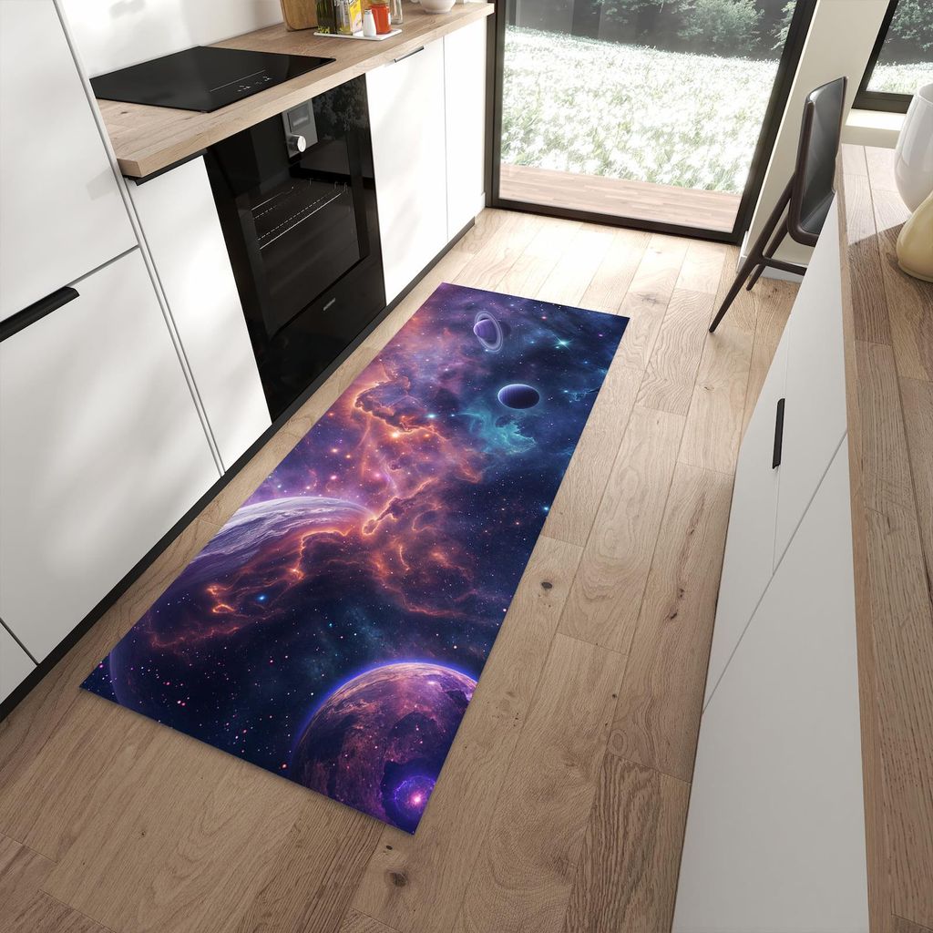 Küchenteppich 80x200cm rutschfest & abwischbar PVC Läufer - Kosmisches Universum