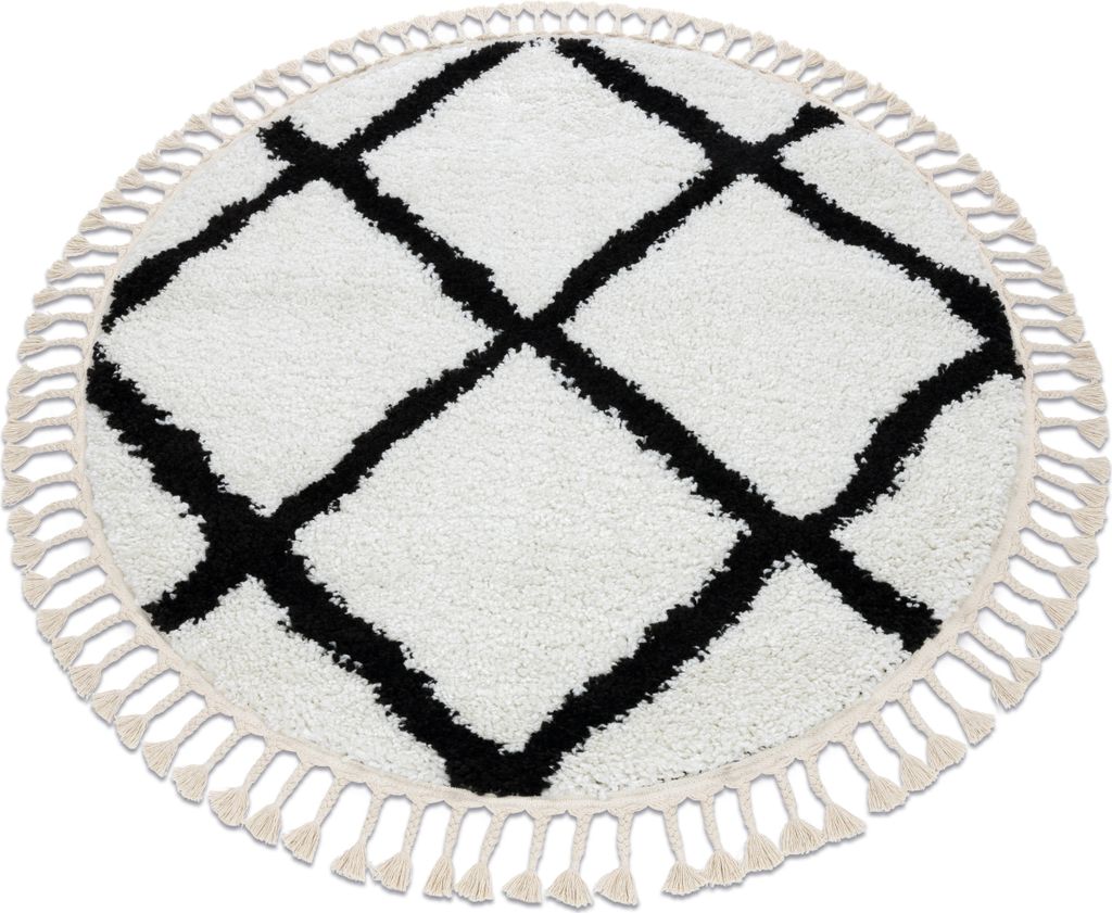 Teppich BERBER CROSS Kreis weiß Franse berber marokkanisch shaggy Weiß rund 160 cm