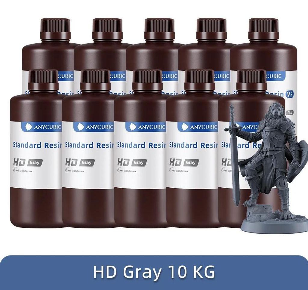 UV-Harz 405 nm - Standard Resin V2 - Für LCD-3D-Drucker - Fotosensitives Flüssigharz - 10 kg - HD Grau