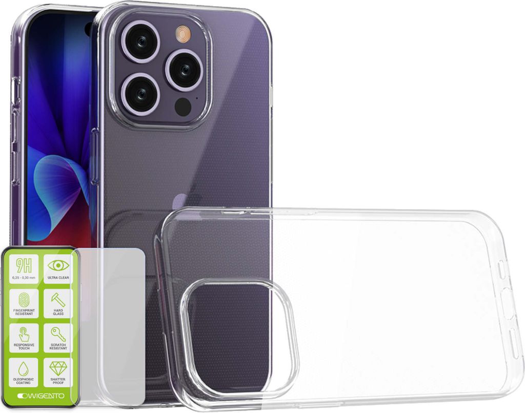 Für Apple iPhone 15 Pro Silikon TPU Case Transparent 0,26 H9 Glas Handy Hülle