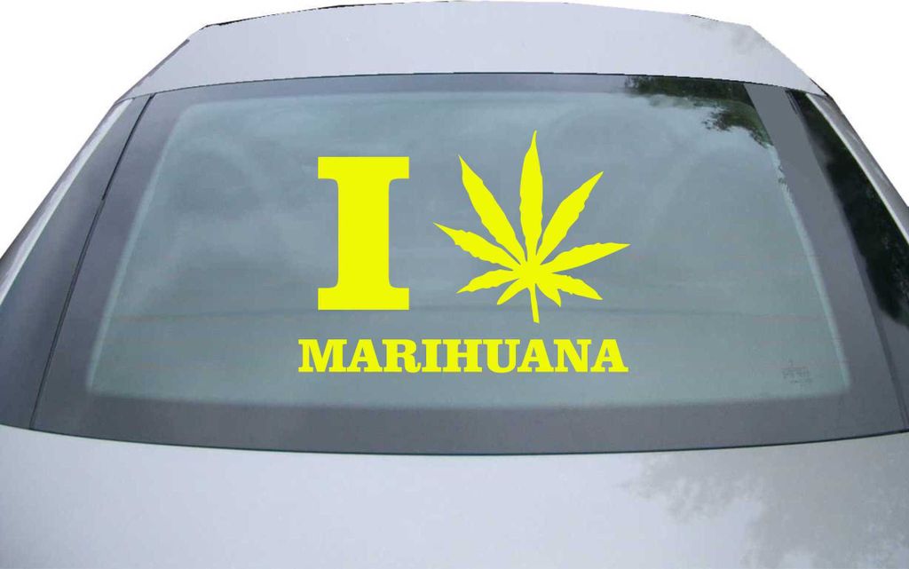 Indigos UG - Aufkleber Heckscheibe & Motorklappe DE2536 - neongelb - 600x438 mm - I love Marihuana - Auto Scheiben Fenster Heckklappe Tuning Racing...