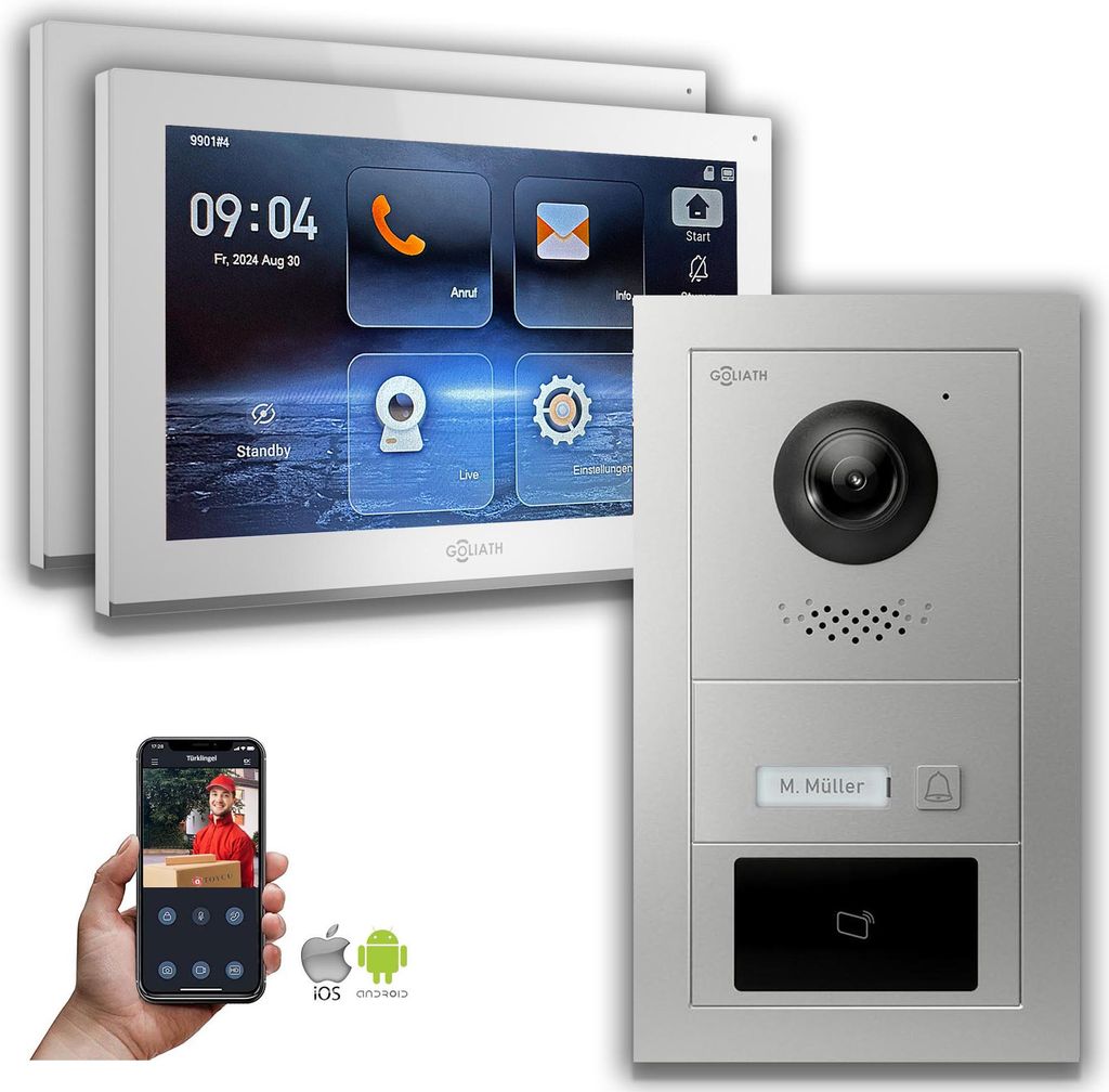 Goliath IP Video Türsprechanlage mit Kamera 10-Zoll RFID Silber : Unterputzdose : 10 Zoll in Weiß : 2 Monitore Anzahl: 2 Monitore Farbe: 10 Zoll ...