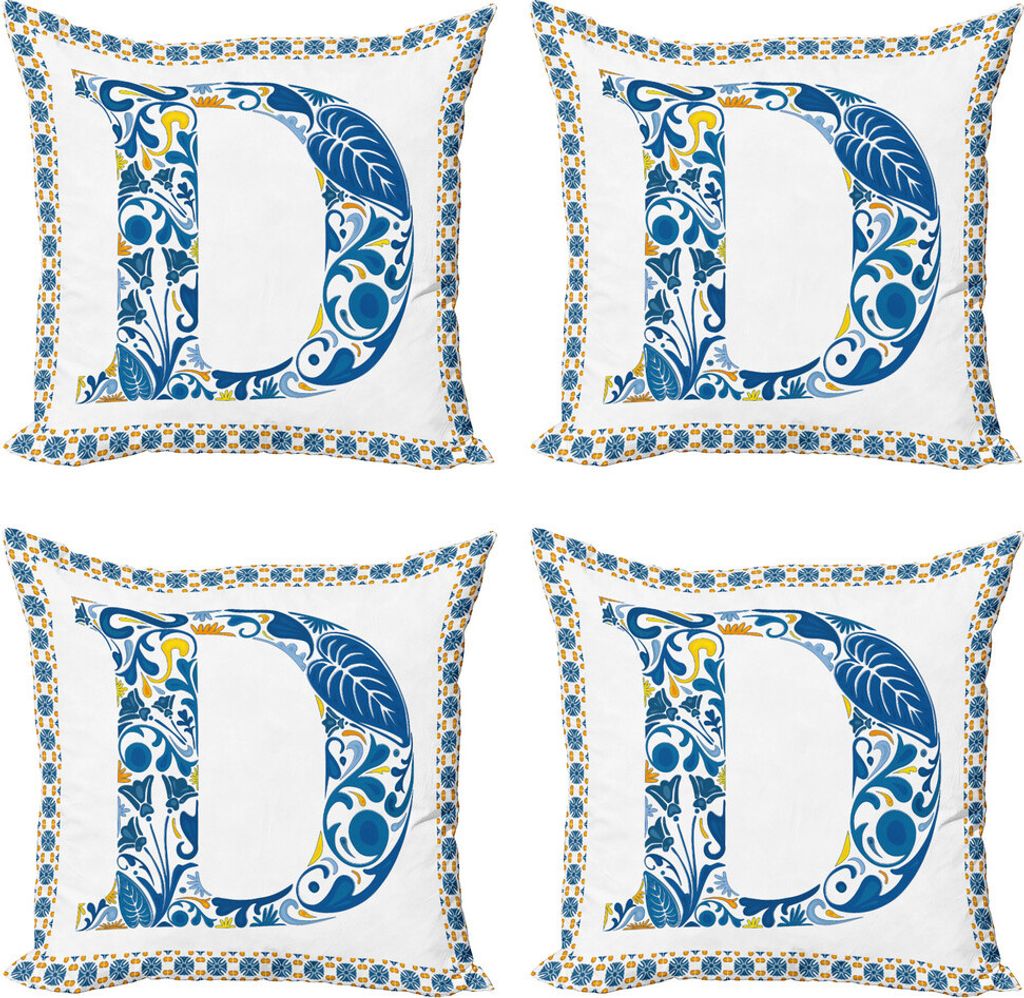 ABAKUHAUS Buchstabe D Kissenbezug Set (4 Stück), Zusammenfassung Vibrant Swirl, Moderner Doppelseitiger Digitaldruck, 60 cm x 60 cm, Blau Gelb Orange