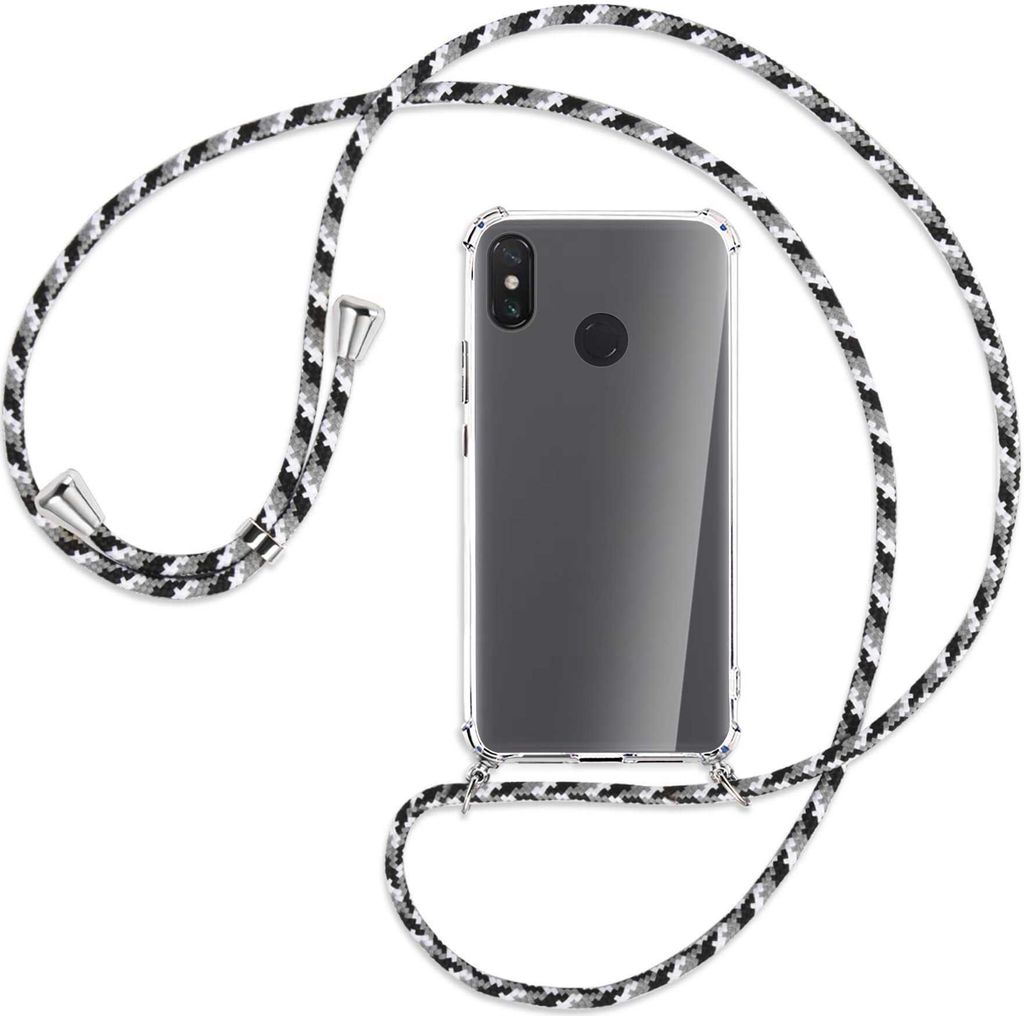 Handykette Backcover-Schutzhülle mit Band (Metall silberfarben) für Xiaomi Mi Max 3 - schwarz/grau/weiß