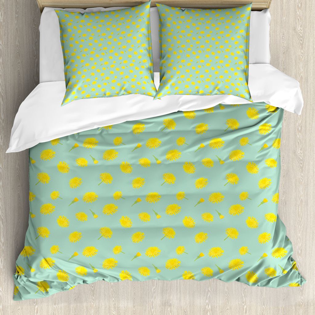 ABAKUHAUS Blumen Bettbezug Set für Einzelbetten, Löwenzahn-Blumen-Knospen, Milbensicher Allergiker geeignet mit Kissenbezug, 155 cm x 220 cm - 80...
