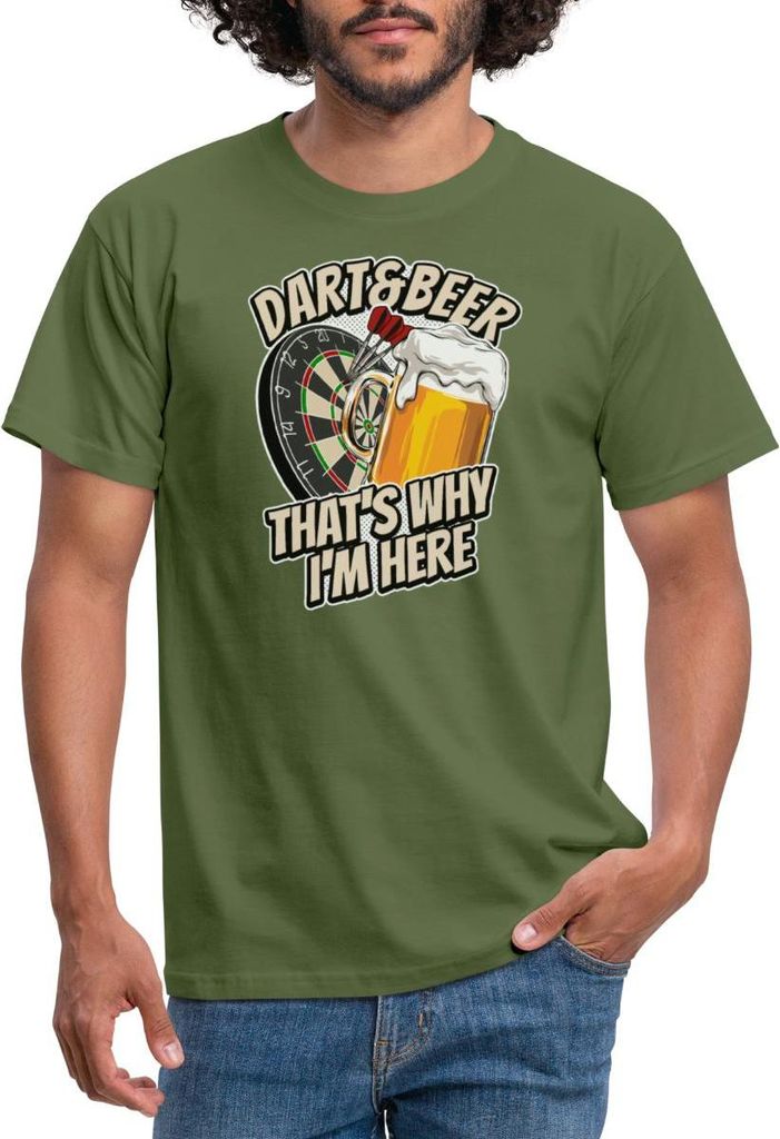 Spreadshirt Dart and Beer That's Why I'm Here Darts Fan Geschenk Männer T-Shirt, S, Militärgrün