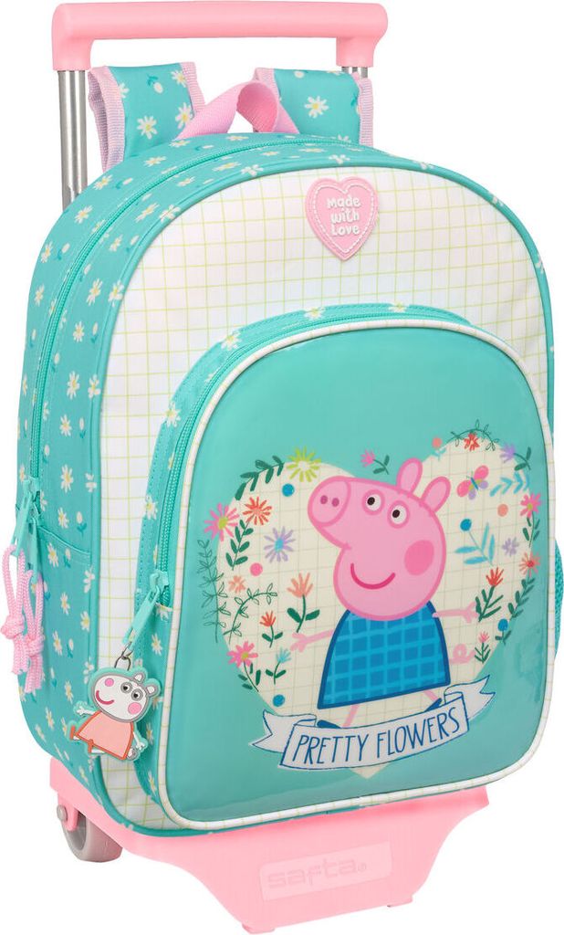 Schulrucksack mit Rädern Peppa Pig Pretty flowers Gelb Minze 26 x 11 x 67 cm 26 x 34 x 11 cm